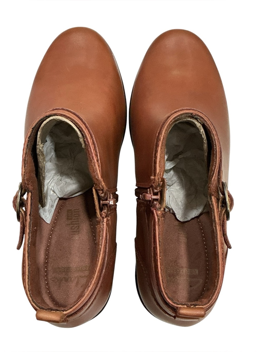 NWOB Clarks Malia Hawthorn Tan Leather Ankle Booties Side Zip Buckle Women’s 7M - Picture 5 of 11